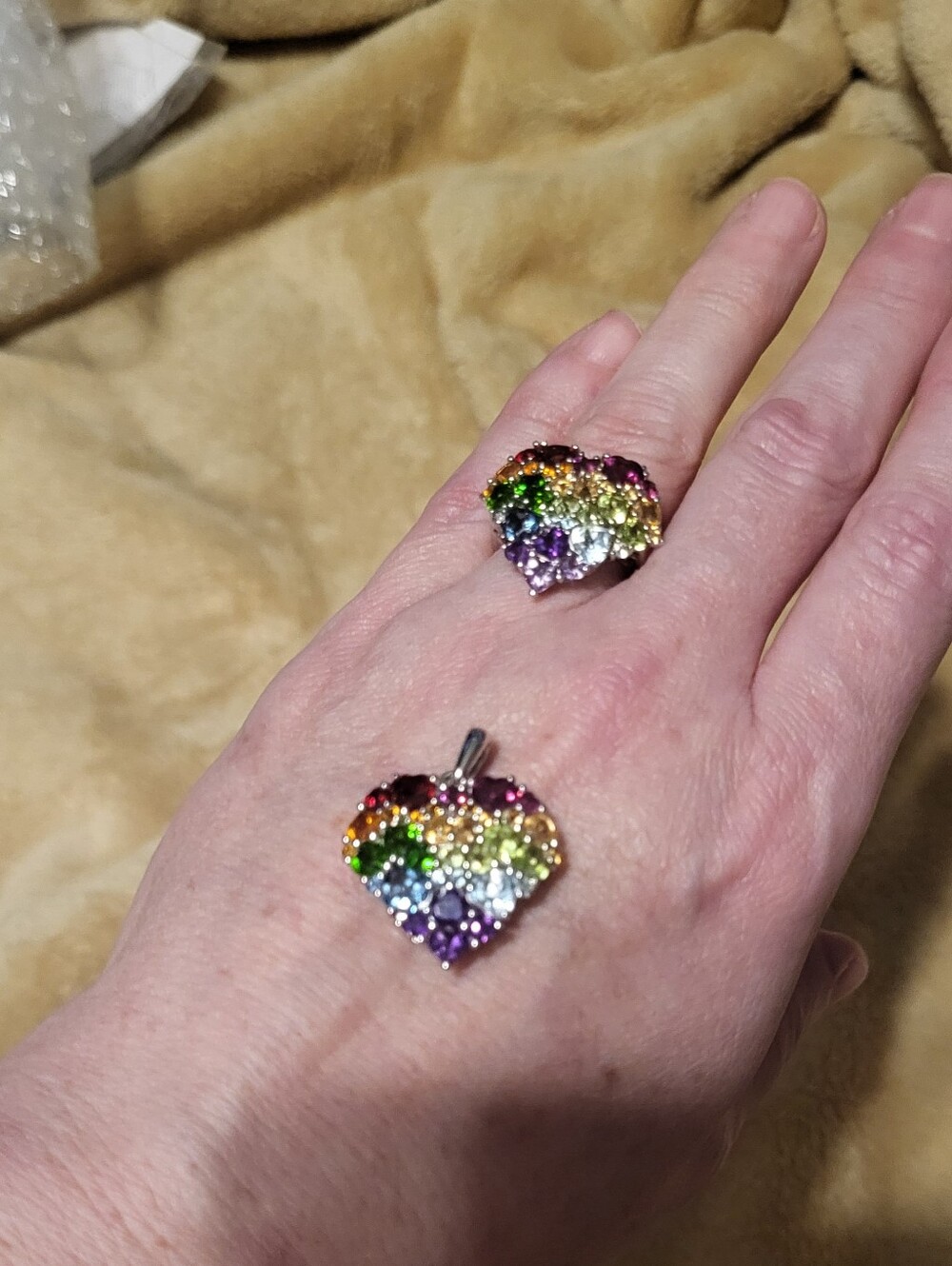 Multi-Gem Sterling Silver  Heart Ring and Pendant